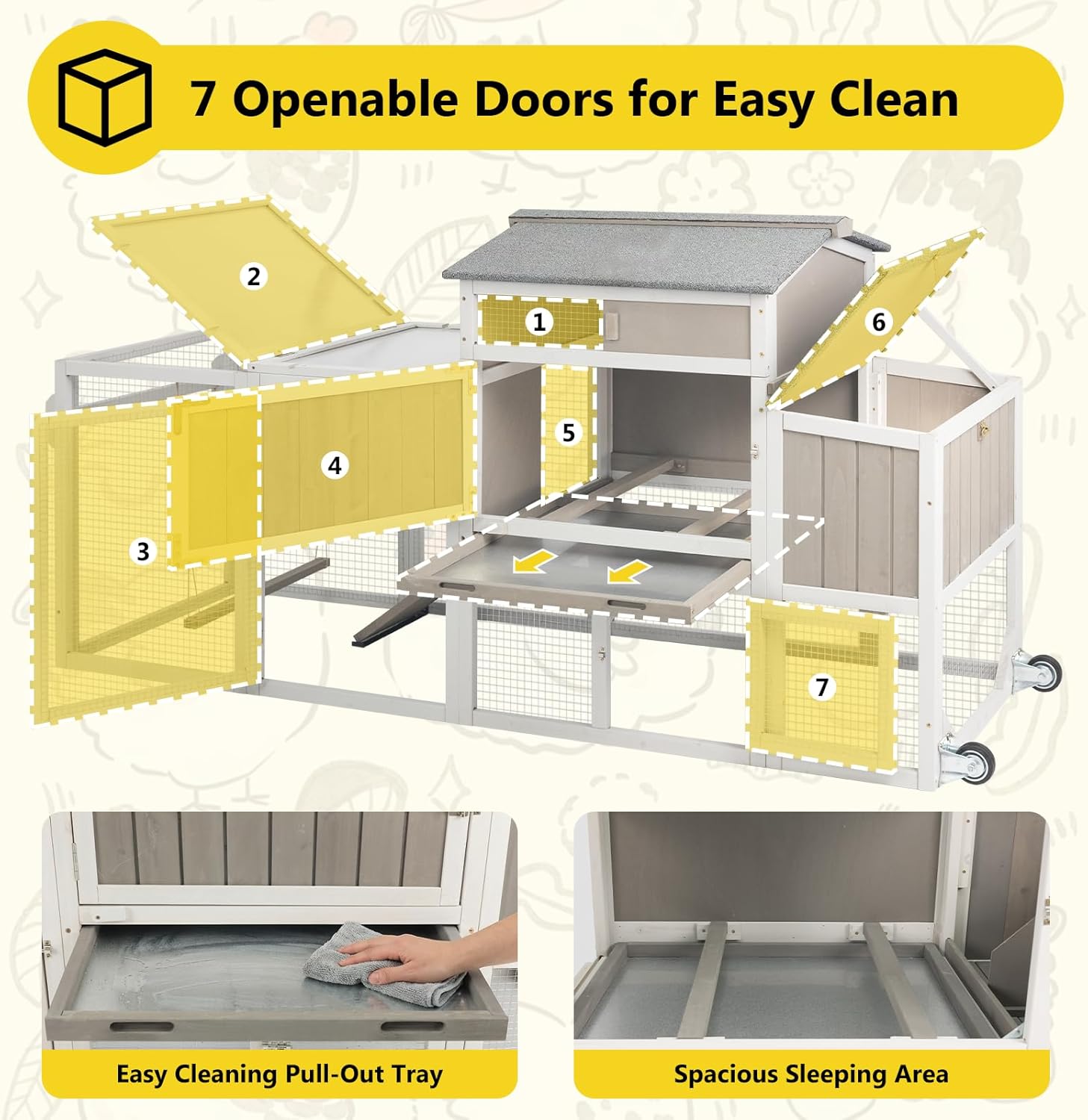 78" Wooden Chicken Coop with Nesting Box, Poultry Cage with Wheel Leak Proof Pull-on Tray and Asphalt Waterproof Roof, Hen House for Garden Backyard Farm