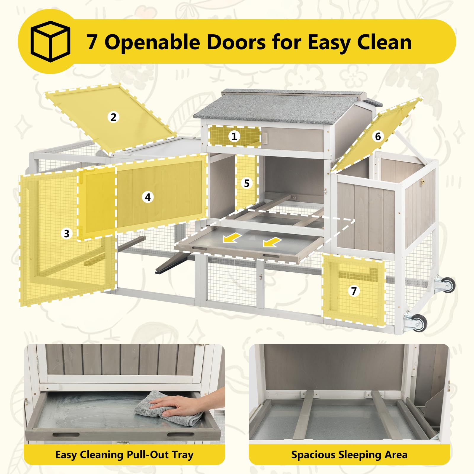 Drewniany kurnik z pudełkiem lęgowym, klatka dla drobiu z kołem, szczelna taca do wciągania i asfaltowy, wodoodporny dach, kurnik do ogrodu, na podwórko