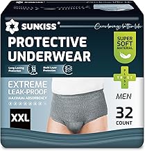 SUNKISS Incontinence Pants for Men, Daytime Disposable Adult Pull Ups, Mens Protective Underwear with Maximum Absorbency, Grey, XXLarge, 32 Count