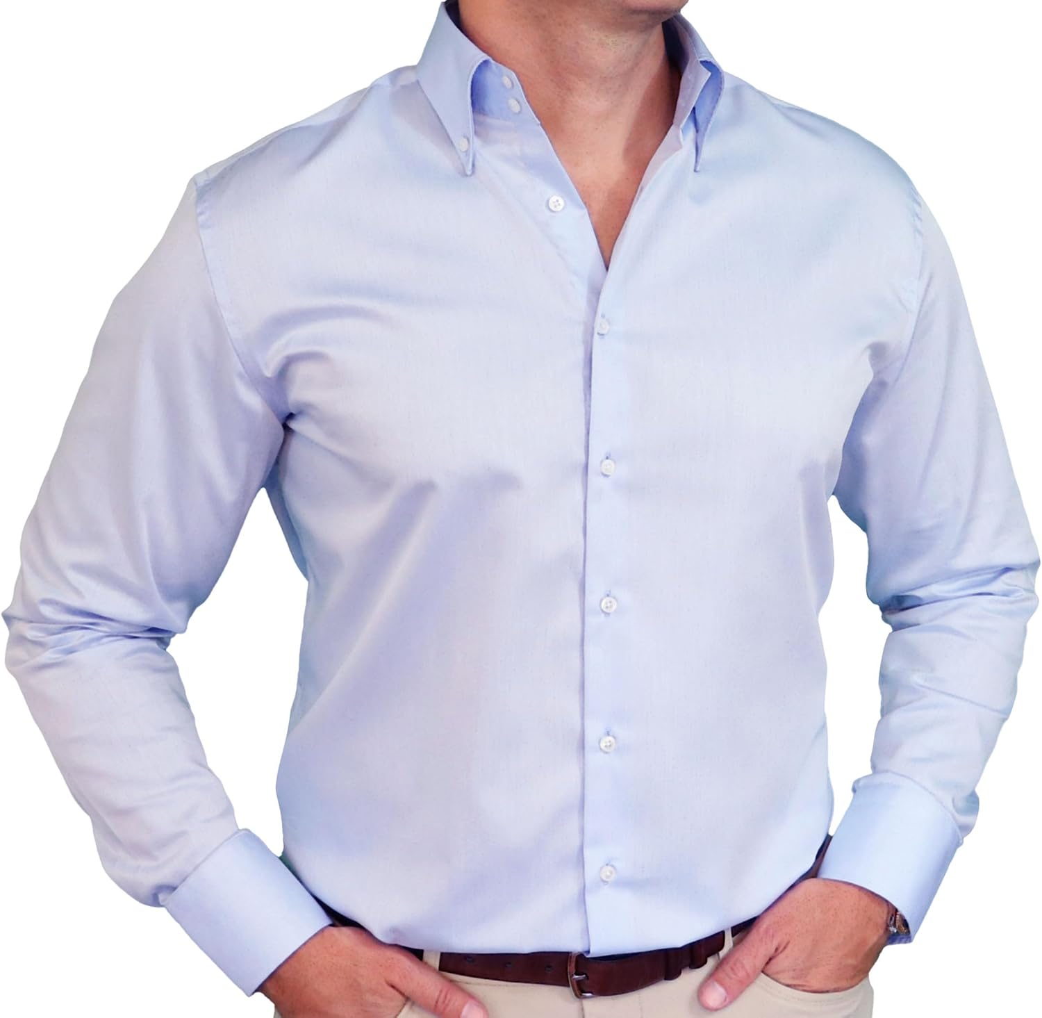 Men's Dress Shirt Blue Firm Collar Wrinkle-Free Short Sleeve Premium European Design Plain Business Casual Easy Care