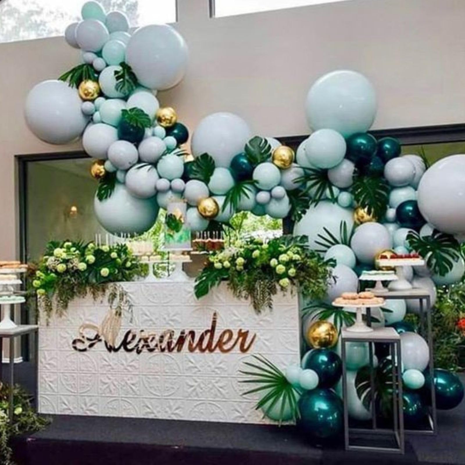 Grüne Luftballons,60 Stück 12 Zoll Metallisch Grüne Luftballons, Metallisch Goldblaue Luftballons mit Konfetti Luftballons für Geburtstag Babyparty Dschungel Motto Party Luftballons