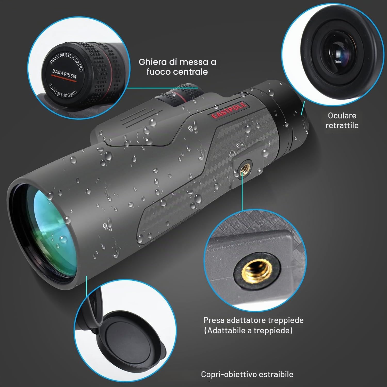 Telescopio monoculare 15X56 per birdwatching, escursionismo, campeggio, osservazione della fauna selvatica, oculare regolabile (15x56)