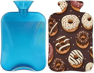 2L Hot Water Bottle with Soft Cover Chocolate Donuts PatternReusable Hot & Cold Therapy Bag for Pain Relief Menstrual Cramps, Feet Warmth Winter Gift