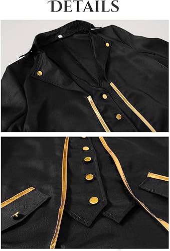 Miniatura 3 de WISHU Chaqueta medieval steampunk para hombre, estilo gótico, victoriano, renacentista, disfraz de vampiro, disfraz de Halloween, abrigo vintage