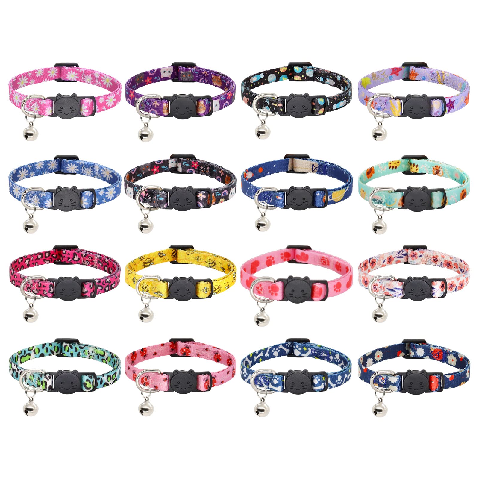 Katzenhalsband, 2 Stück Breakaway Halsband mit Glöckchen, Sicherheitsschnalle Kätzchenhalsbänder für Jungen und Mädchen Katzen, Stern und Mond