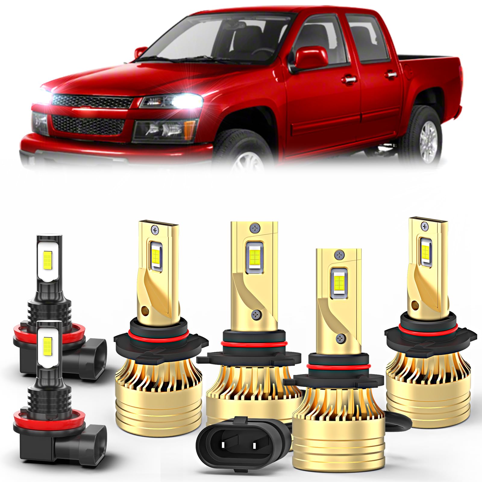 Compatible For Chevy Colorado LED Light Bulbs 2004 2005 2006 2007 2008 2009-2012, 9005 High Beam 9006 Low Beam + H11/9045 Fog Lights Combo, 6000K,500% Brightness, Plug and Play,Pack of 6