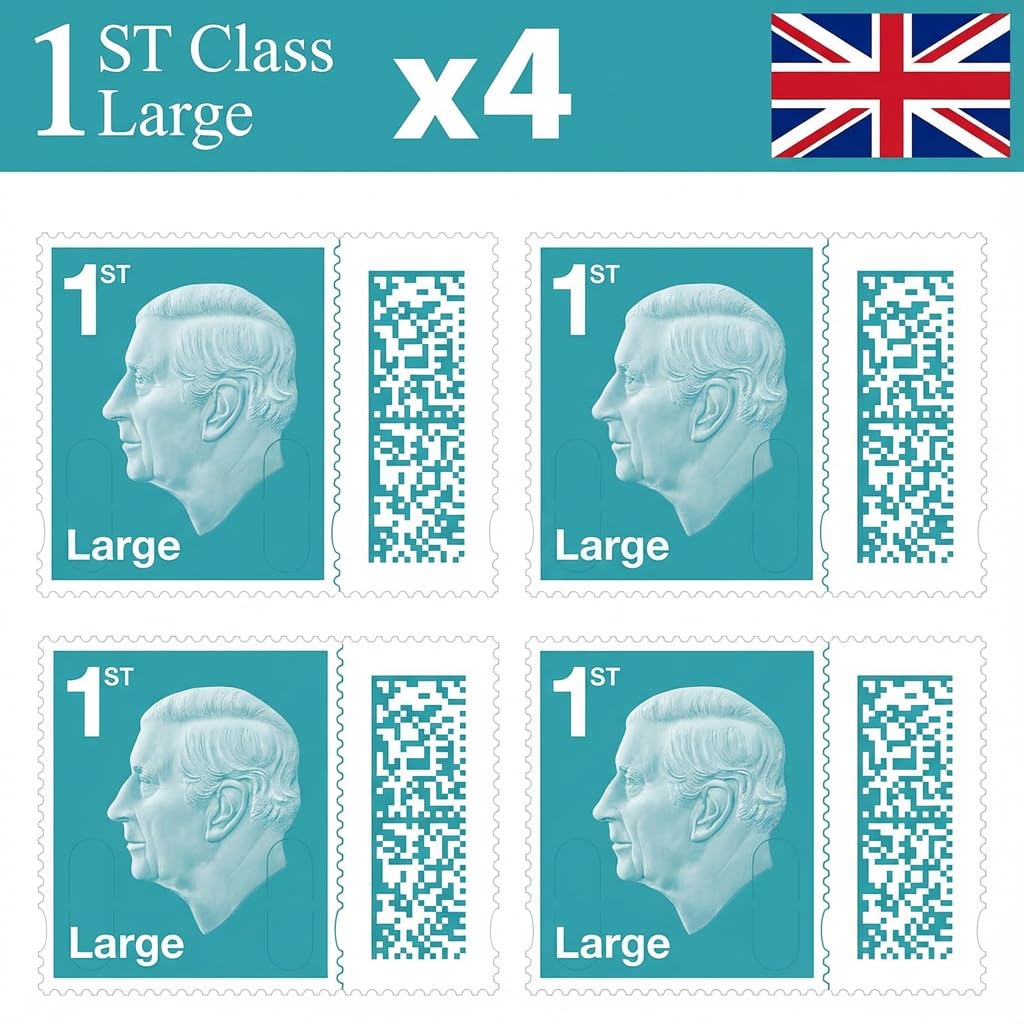 1st Class Large Letter Stamps (4 Pack) – Genuine Barcoded Self-Adhesive UK Postage – Official 1st Class Large Postage Stamps (Total 4) | UK BEST SELLERS