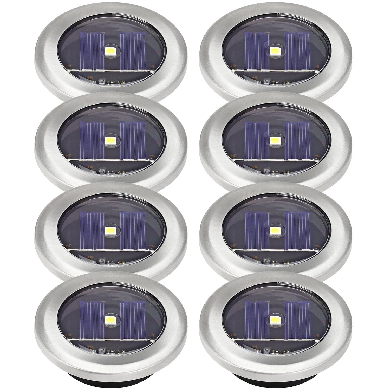 8 Pack Solar Decking Lights Outdoor Garden Stainless Steel Solar Powered Ground Disk Lights Lamp Bright White Deck Landscape Pathway Lighting