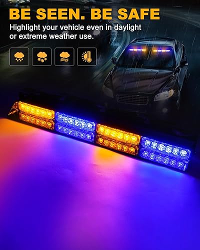 Miniatura 19 de HLauto Luces estroboscópicas de emergencia 6Z4J: luces de seguridad blancas rojas de 2 x 16.8 pulgadas, 48 luces LED intermitentes de advertencia