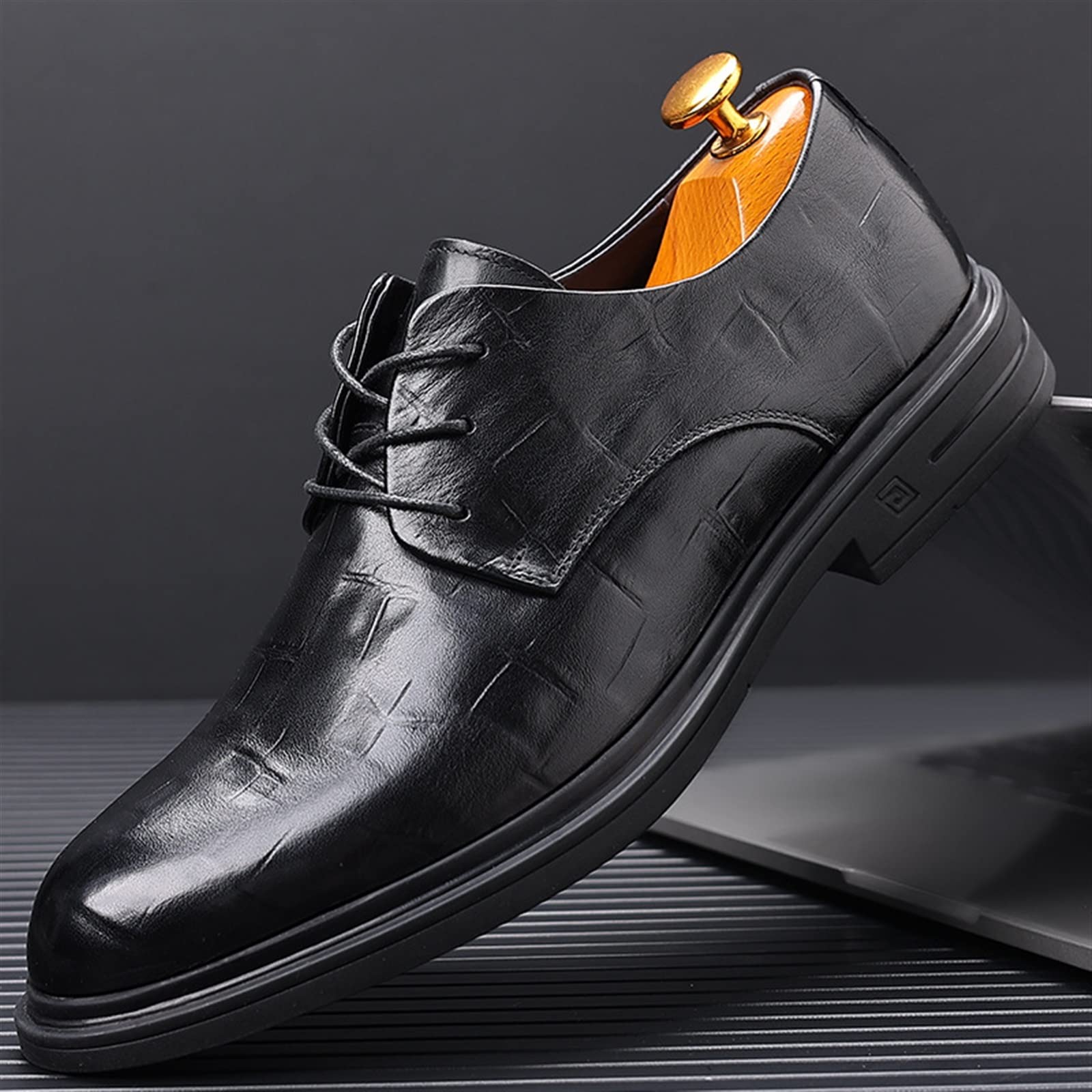 CARZE Męskie skórzane buty Biznesowe formalne brytyjskie buty męskie Hurtownia przypadkowych butów skórzanych na wszystkie mecze z miękką podeszwą buty męskie(Black,41)