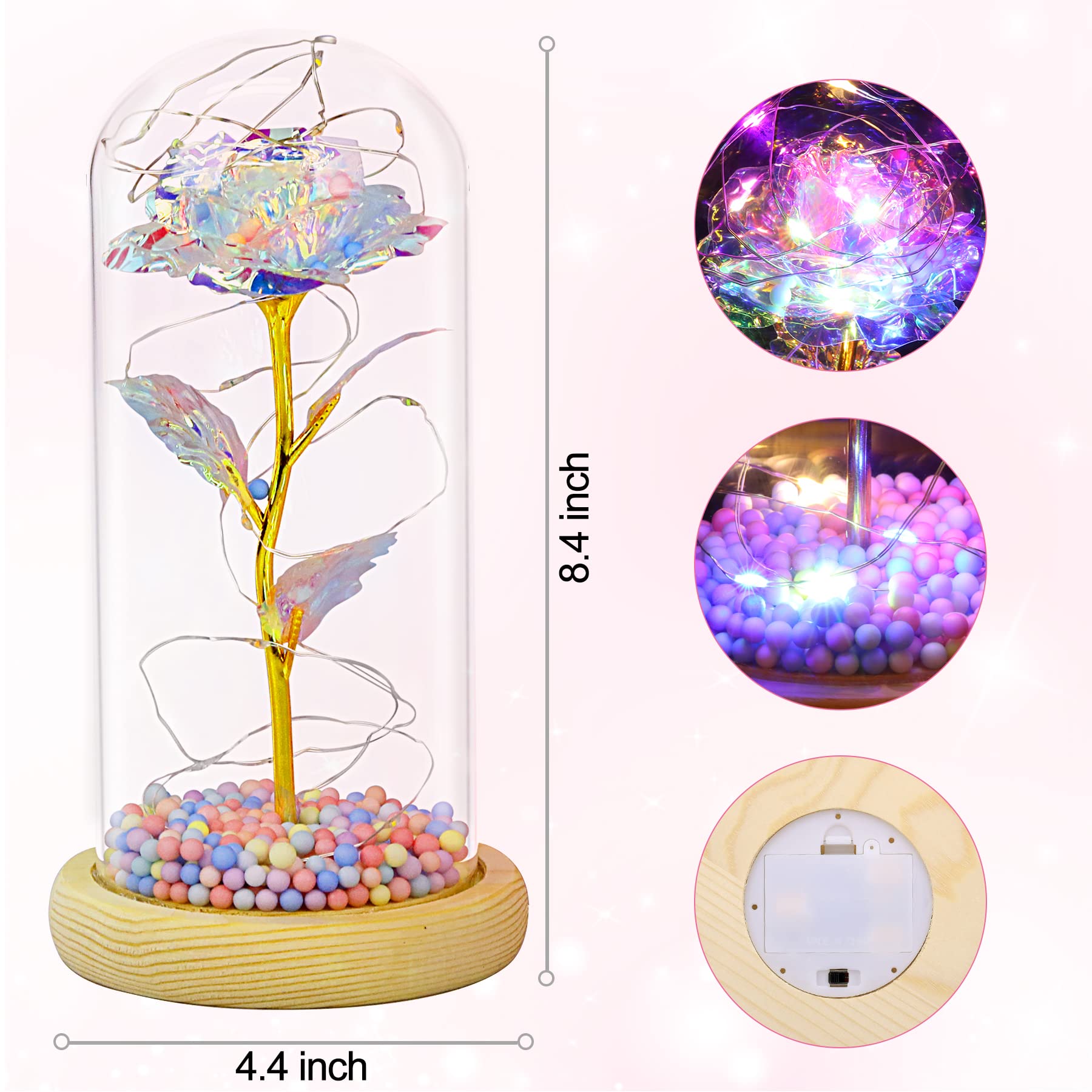 Qoolife Regalo Rosa per Lei Donna Mamma, Regali di Fiori di Rosa Unici per Donne Regali di Compleanno Per Lei, Fiore Artificiale Rosa In Vetro Donne Regalo San Valentino, Fiore Conservato