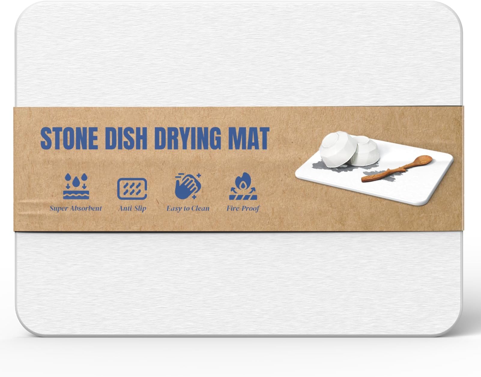 Stone Drying Mat for Kitchen Counter, Water-Absorbent Diatomaceous Dish Drying Mats, Multi-Purpose for Cups Dishes Bottles, Ivory, 15.7"L x 11.8"W