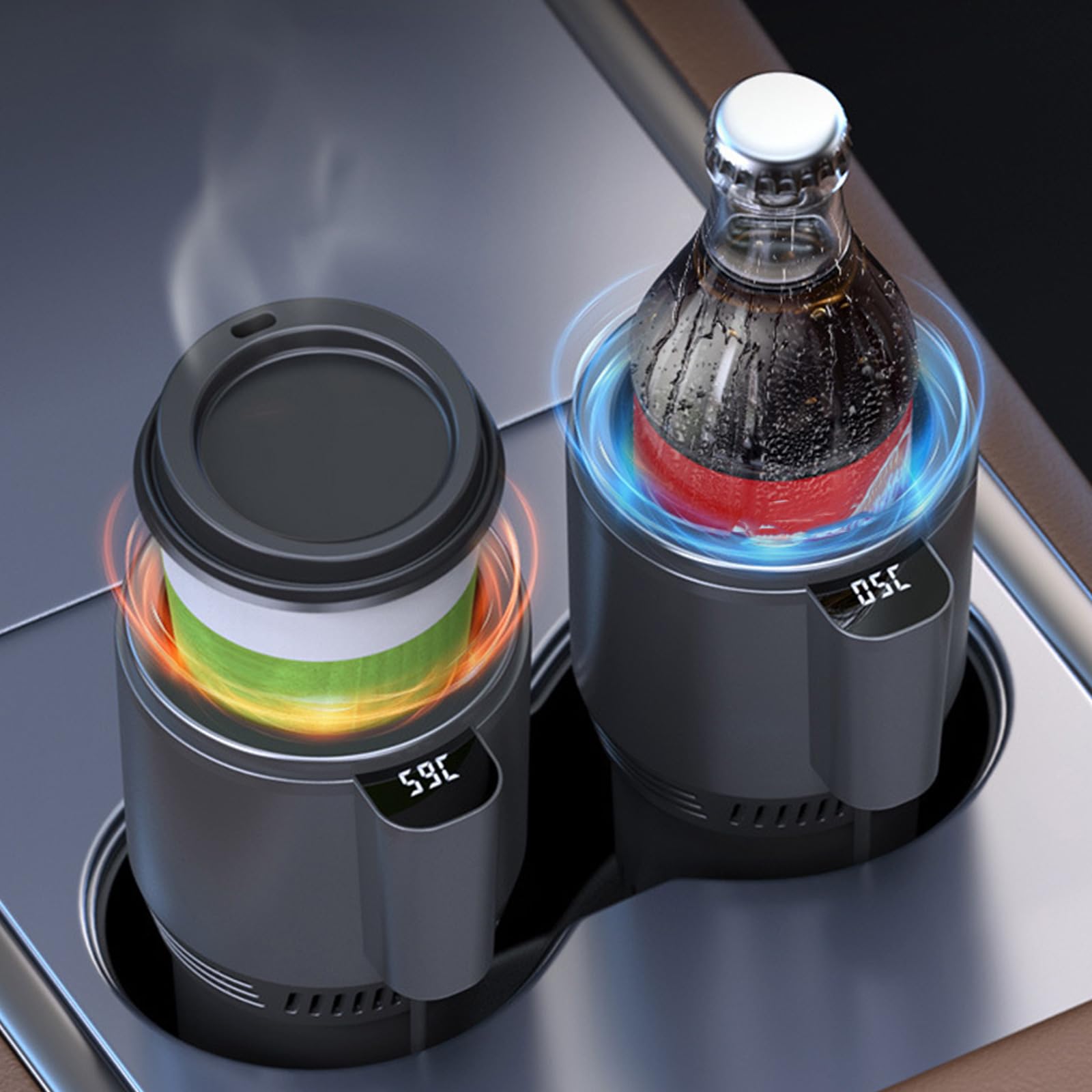 Raffreddatore e scalda 12 V con indicatore di temperatura a LED, frigorifero per viaggi caldi e freddi, raffreddamento automatico e riscaldamento, refrigeratore per lattine per portabevande