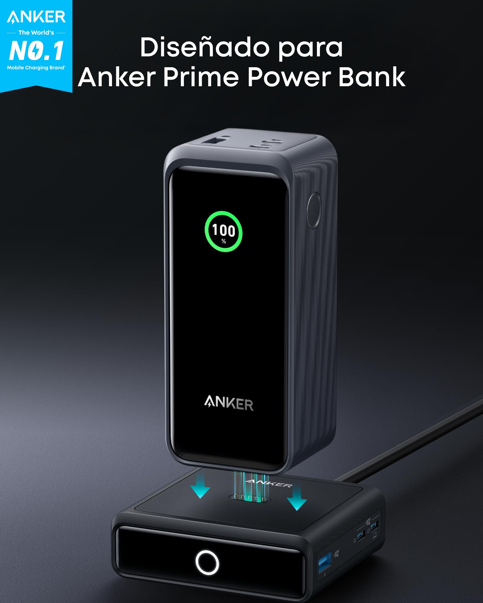 Anker Estación de Carga para Anker Prime Powerbank, 100 W máx. | con 4 puertos, compatible con MacBook, iPhone 14 / 13, Galaxy, AirPods (batería externa se vende por separado)