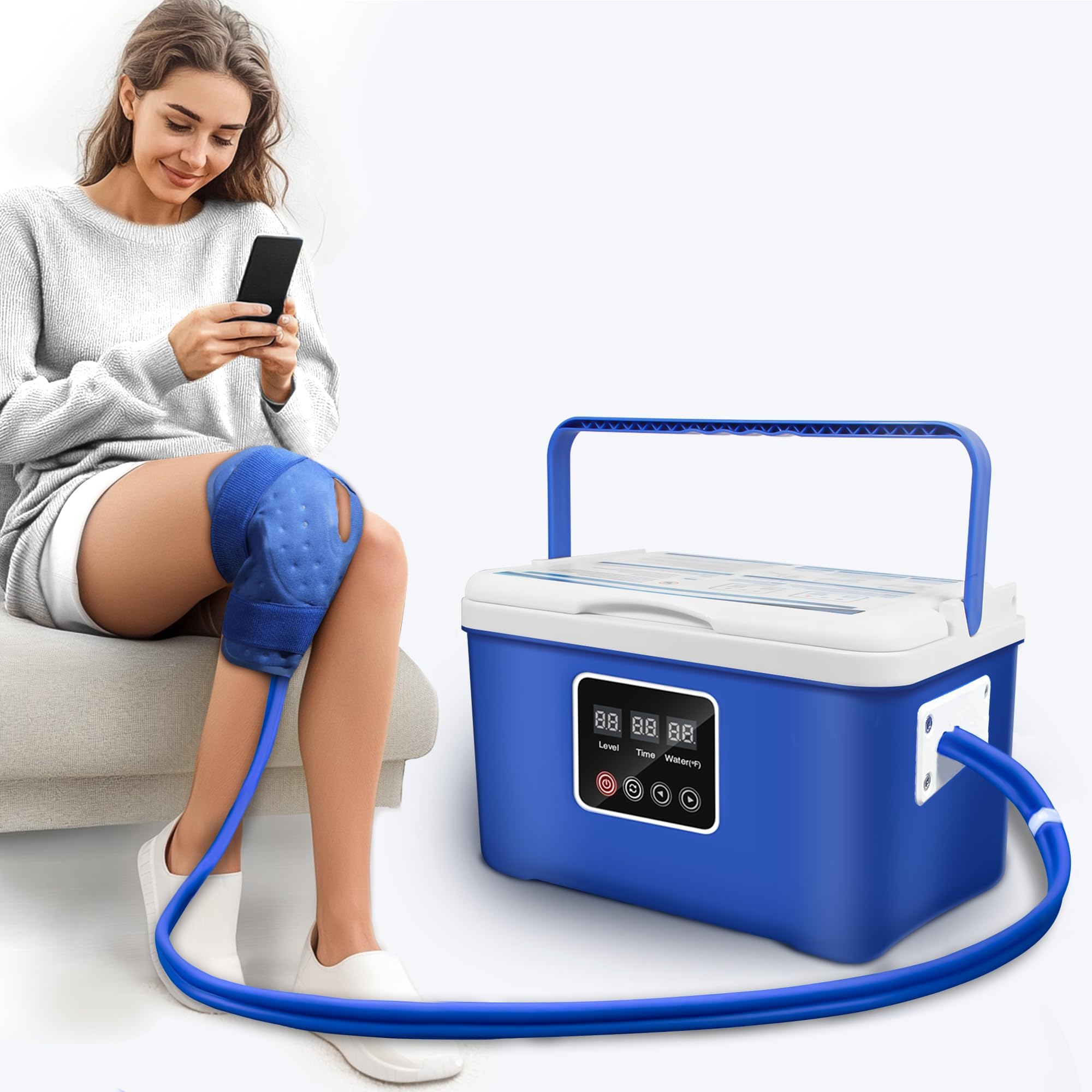 Cold Therapy Machine, Ice Therapy Machine for Knee with Adjustable Flow Rate, Digital Timer, Quiet Pump, Knee Pad, Cold Therapy Unit for Long-Term Relief and Recovery
