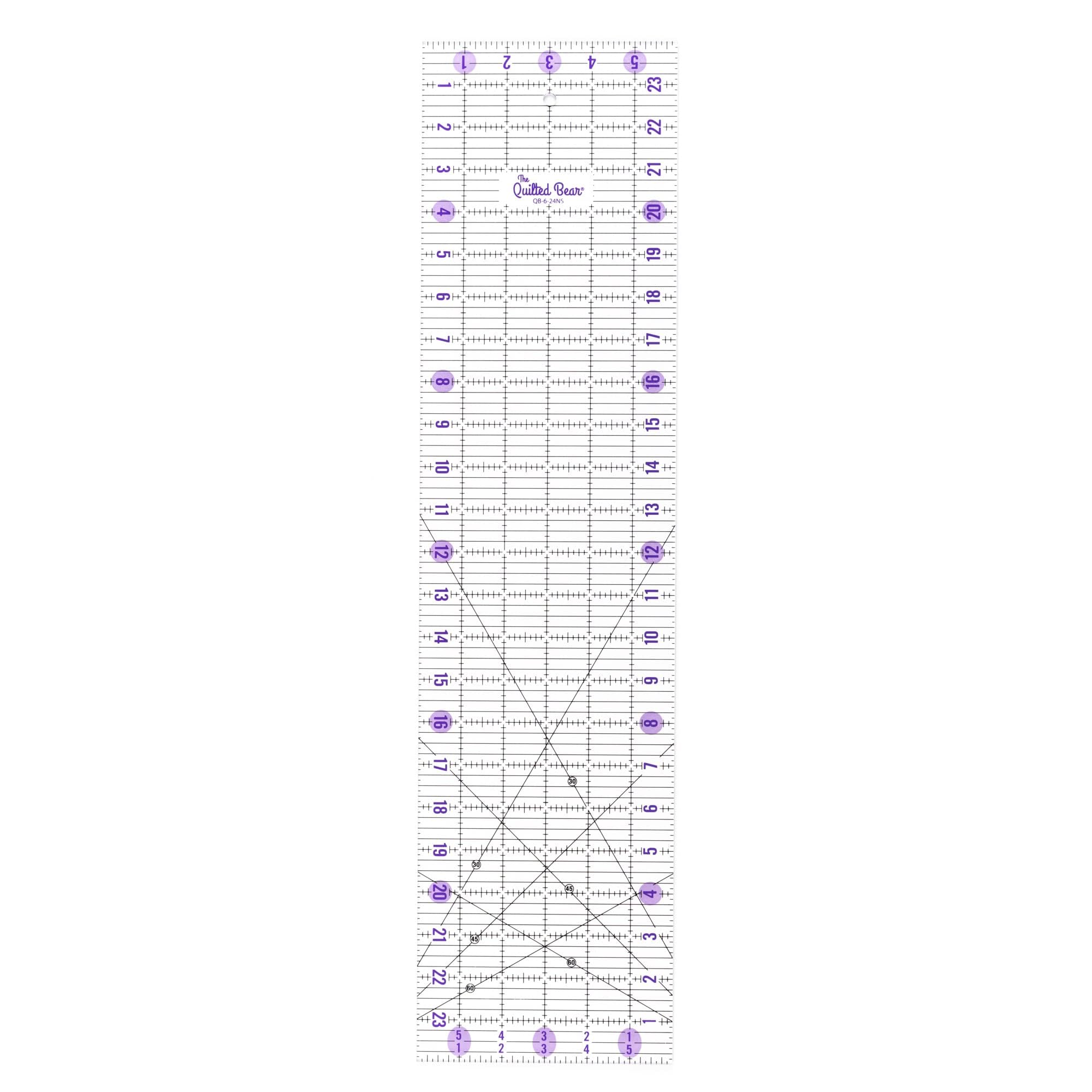 The Quilted Bear Quilting Rulers - Transparent Acrylic Non-Slip Quilting & Sewing Ruler with Precise Black Lines & 30, 45 & 60 Degree Angles - Essential Tool for Perfect Sewing Results (6" x 24")