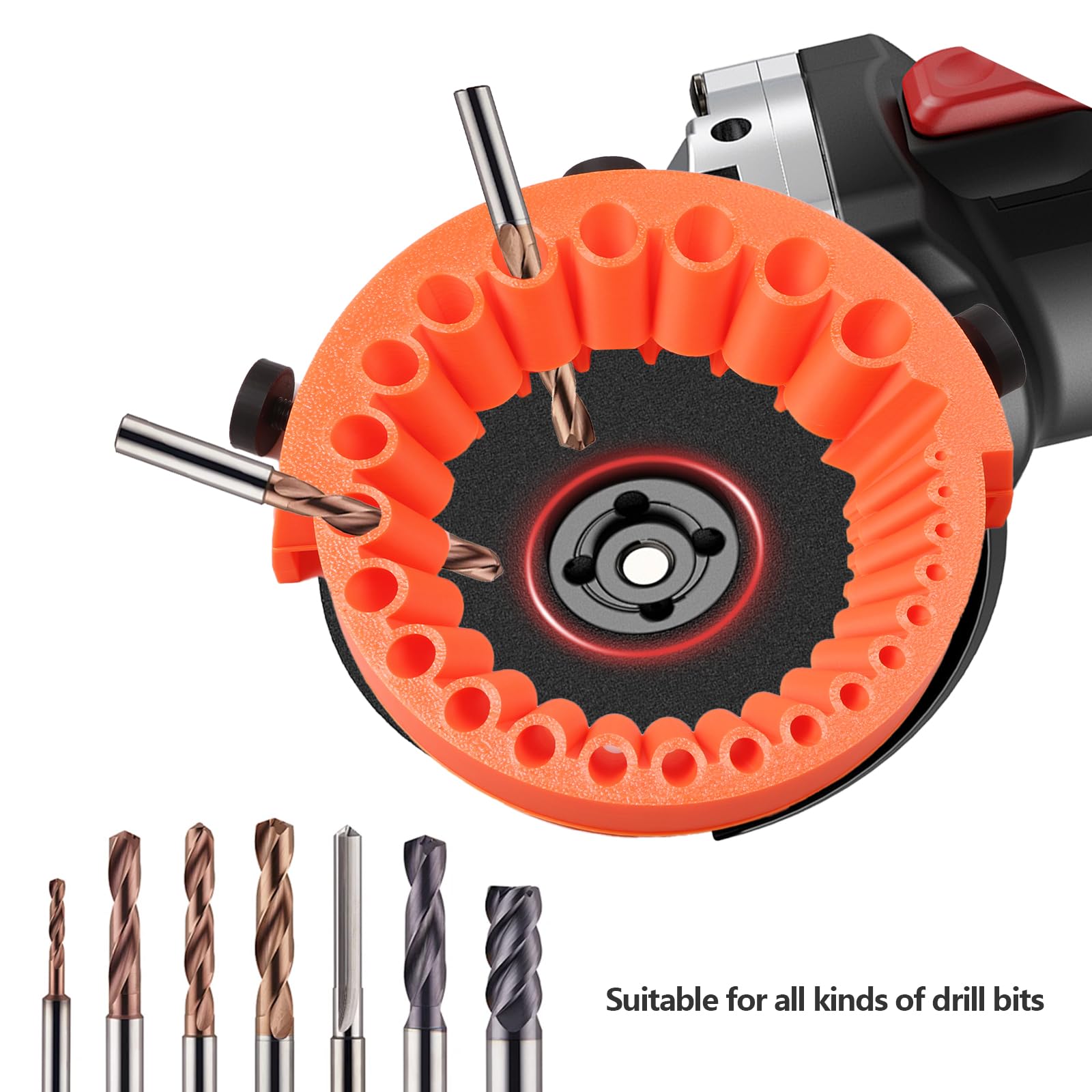 Herramienta afiladora de brocas para amoladoras angulares, compatible con 125 mm, afilador de brocas de mano para todas las brocas, brocas de 2 a 13 mm, color naranja