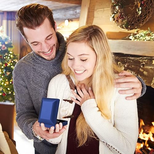 Miniatura 7 de Juego de 2 cajas para anillos iSuperb de terciopelo azul, para parejas, caja para regalo de joyería, estuche para pendientes, de 5,5cm x 5cm x 4cm