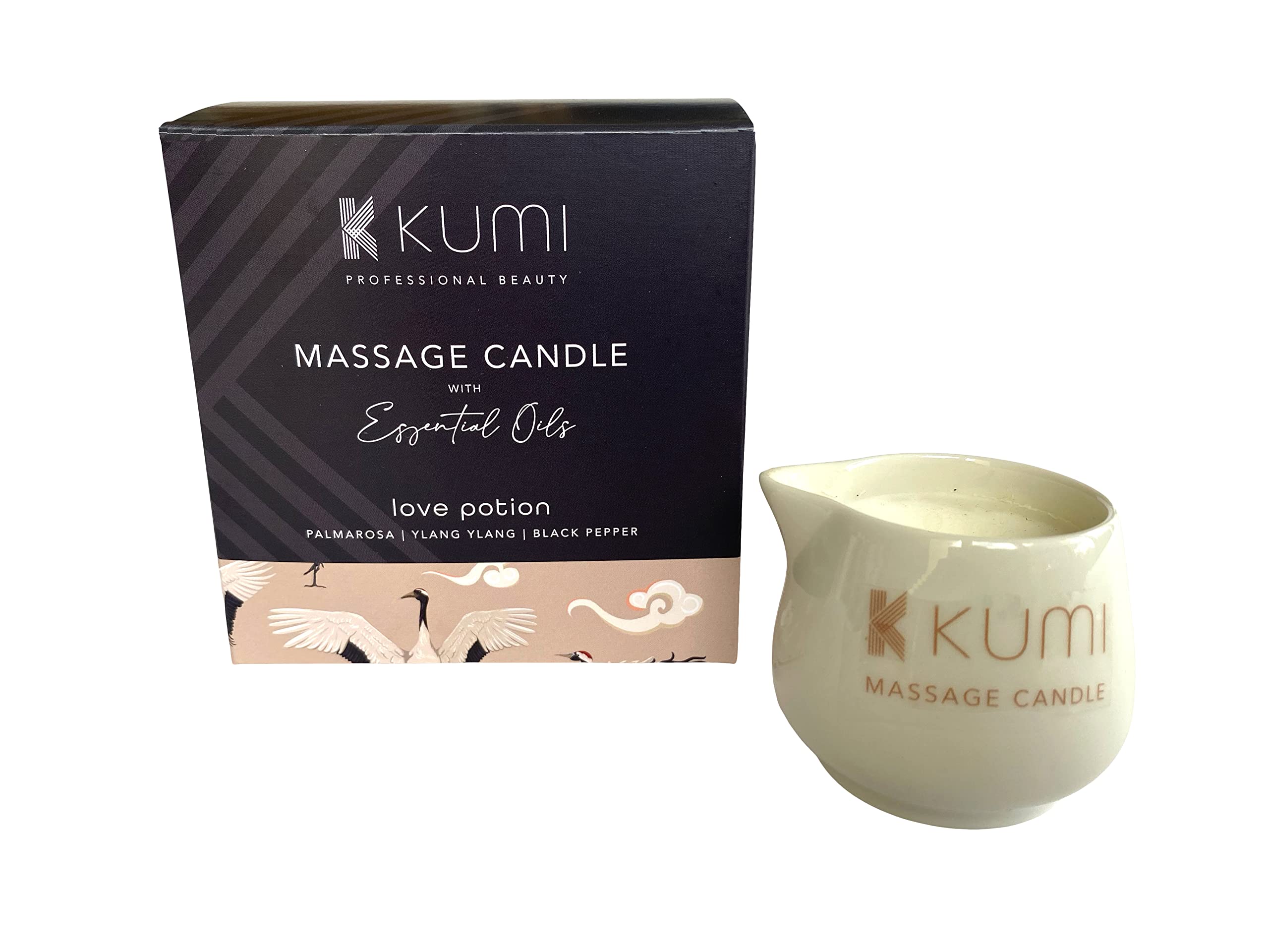 K Kumi Professional BeautyAromatherapy Massage Candle - Scented Candle for Massage - Plant Based & Vegan Massage Oil Based Candle - Home Spa - UK Made - 55g - Love Potion