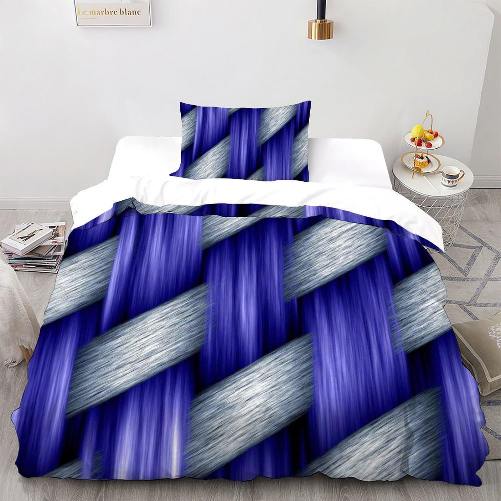 Parure de lit violette tissé sergé luxe avec taie d'oreiller argent chic