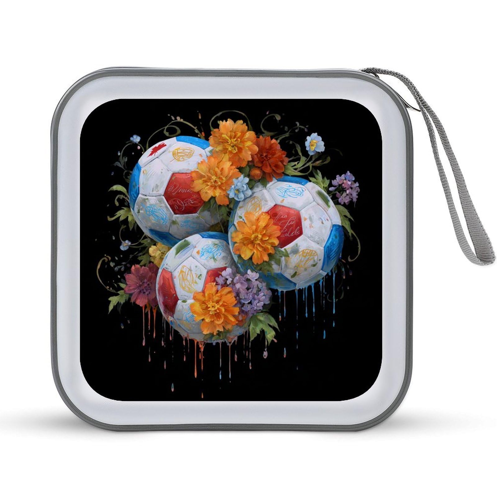 Jubonexis Soccer Balls with Flowers CD Case DVD Storage Case Portable for Car Home Travel