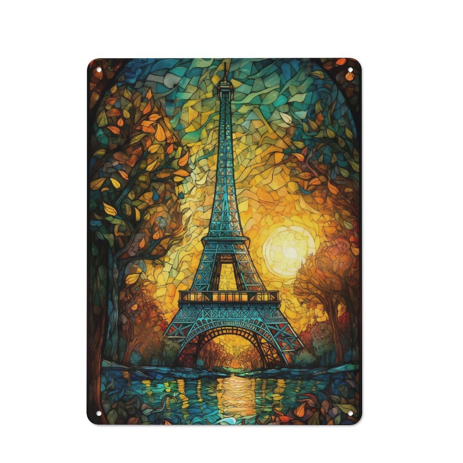 Junmoney Eiffel Tower Abstract 1 Classic Decorative Tin Plaque 40X30cm, Bar Wall Plaque For Diner, Restaurant, Shed Or Kitchen