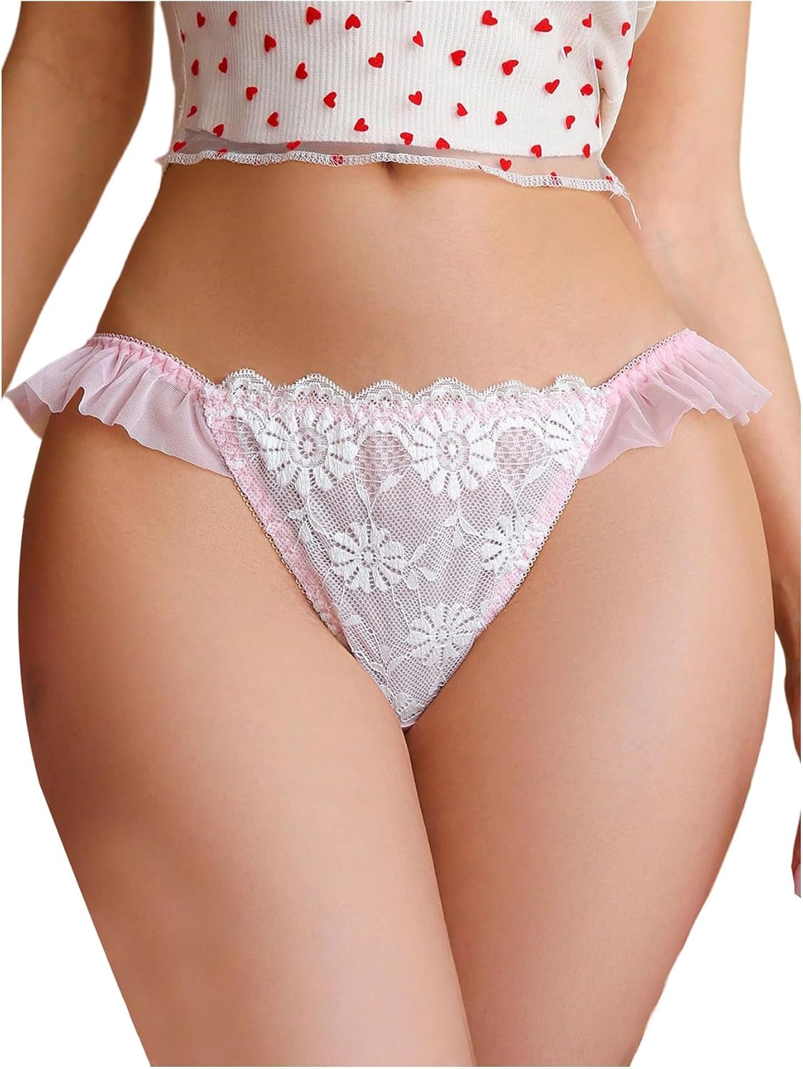 SHENHE Women's Satin Bikini Underwear Bow Front Ruffled Mesh Frilly Panty