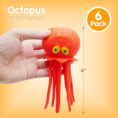 Miniatura 6 de 4E's Novelty Pelotas de agua de pulpo, paquete de 6, juguetes de piscina para niños, sensoriales, absorbentes, bolas de agua para salpicaduras,