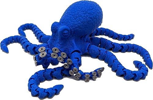 Vista 26 de Pulpo impreso en 3D – Personalizable, hecho a pedido Modelo animal articulado (pequeño, morado con tentáculos verde lima)