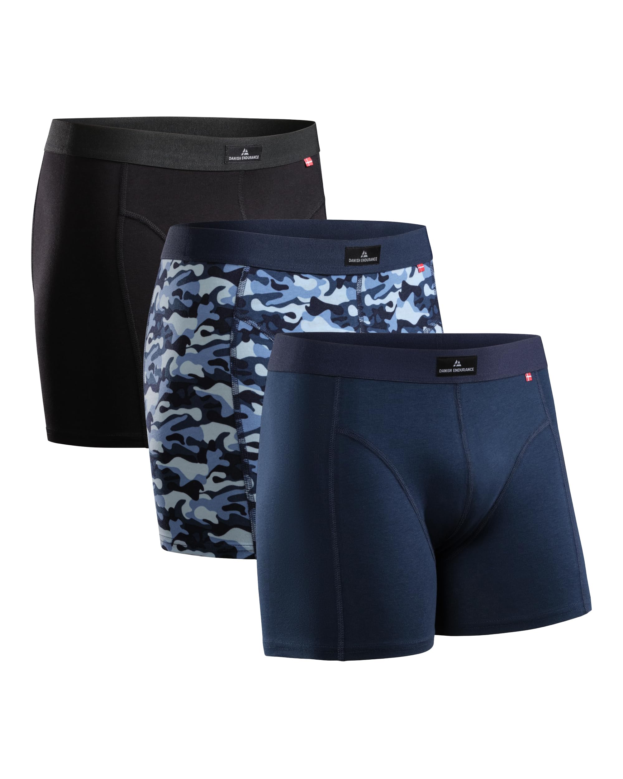 DANISH ENDURANCE Men's Boxer Shorts, Pack of 3, Soft Cotton with Stretch, Underpants, Without Label and Breathable