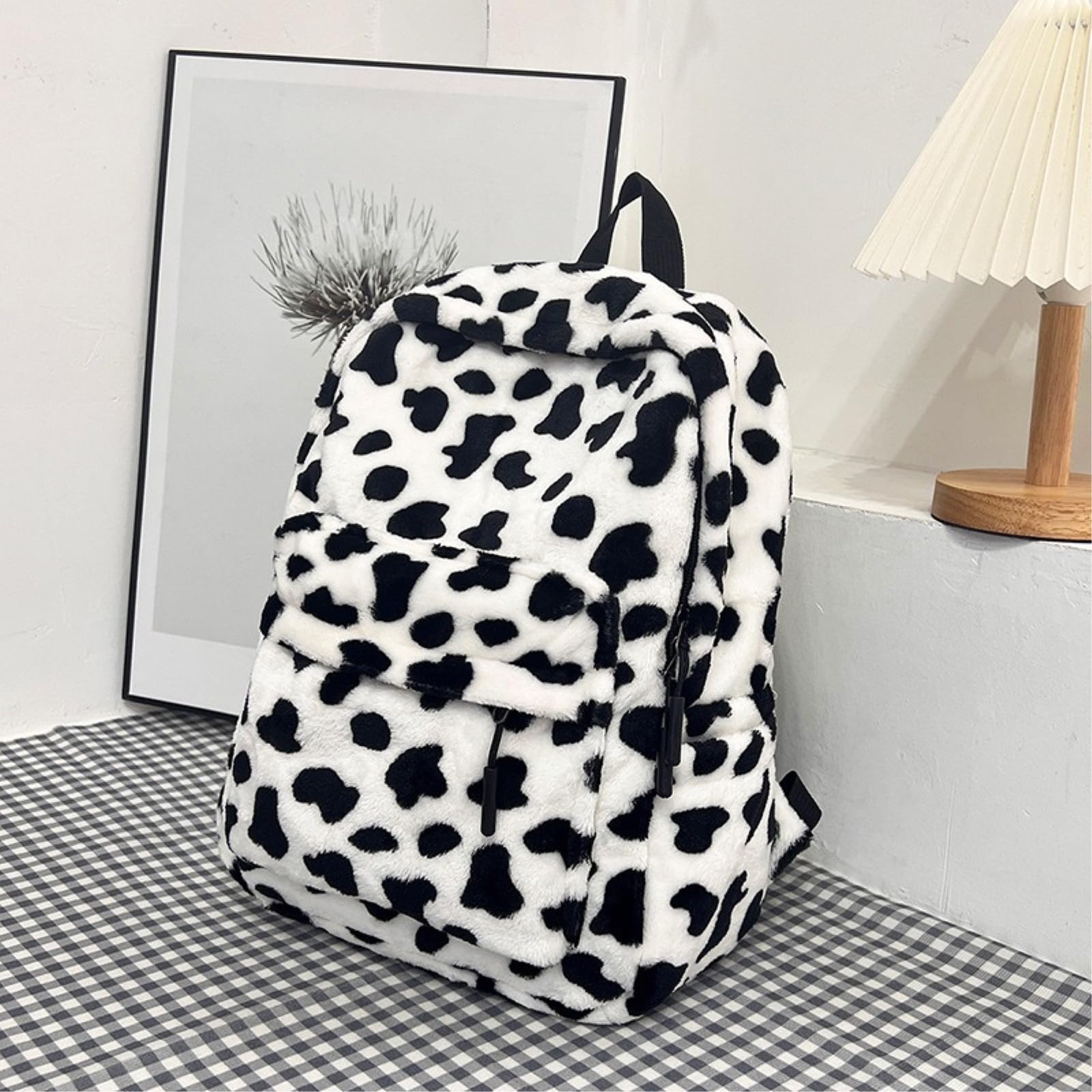 Zaino da Viaggio Nero Scheda Zipper Tasca Anteriore Luce Daypack per Studente Street Viaggi Casual-s-Grain