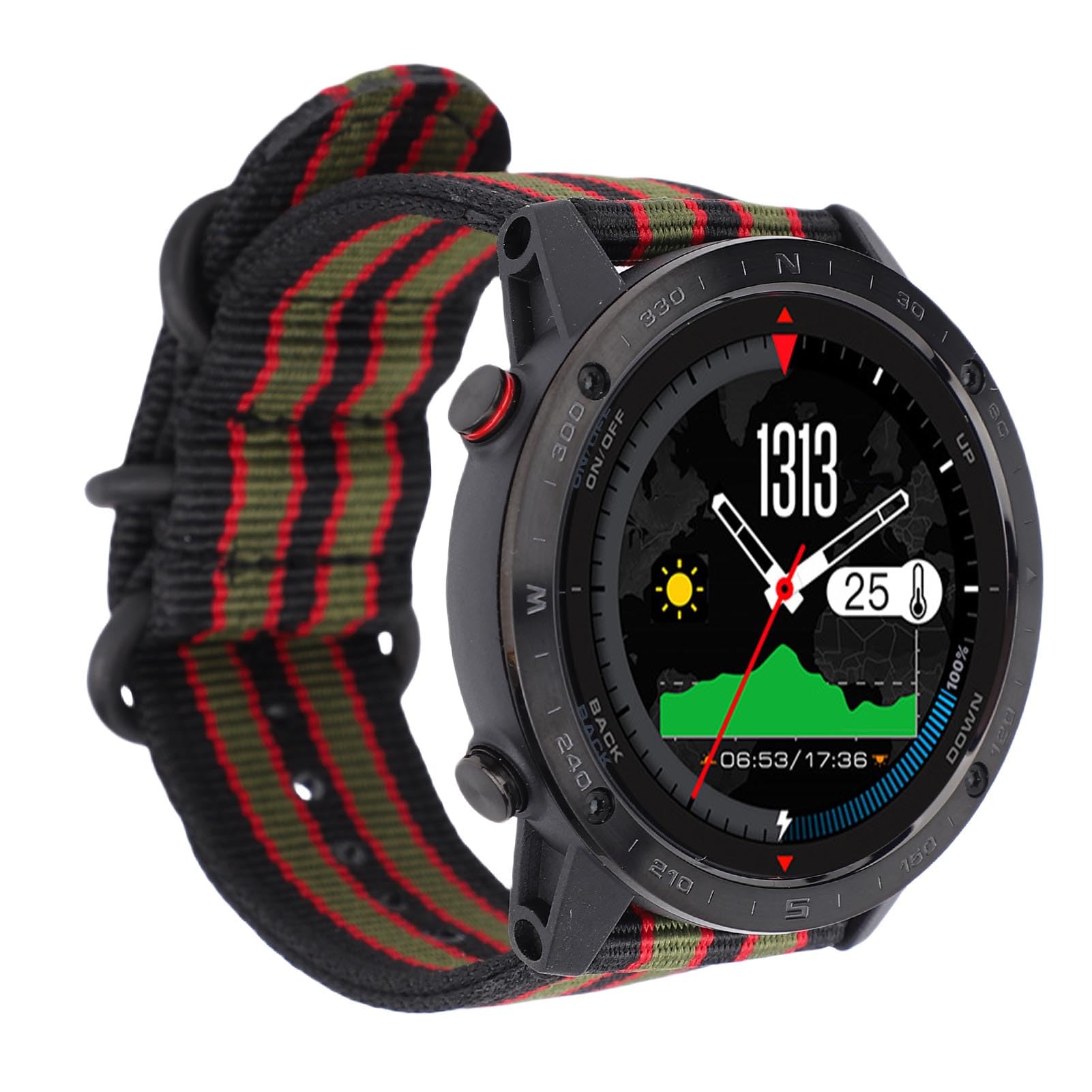 FILFEEL 3-Zoll-Sportuhr für Herren – 50 M Tauchtiefensensor + Barometer + Wiederaufladbarer 320-mAh-Akku – Legierungsgehäuse, Nylonarmband – Schwimmen, Laufen, Wandern, Tracking