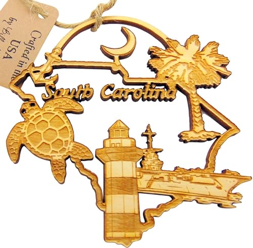 Adorno de madera para árbol de Navidad de Carolina del Sur, fabricado en los Estados Unidos