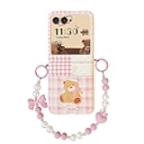 Cute Case for Motorola Razr 2025/2024 with Chain, Bear Pattern Design Razr 2025/2024 Phone Case for Women Girls, Shockproof Hinge Protection Pink Case for Moto Razr 2025/2024