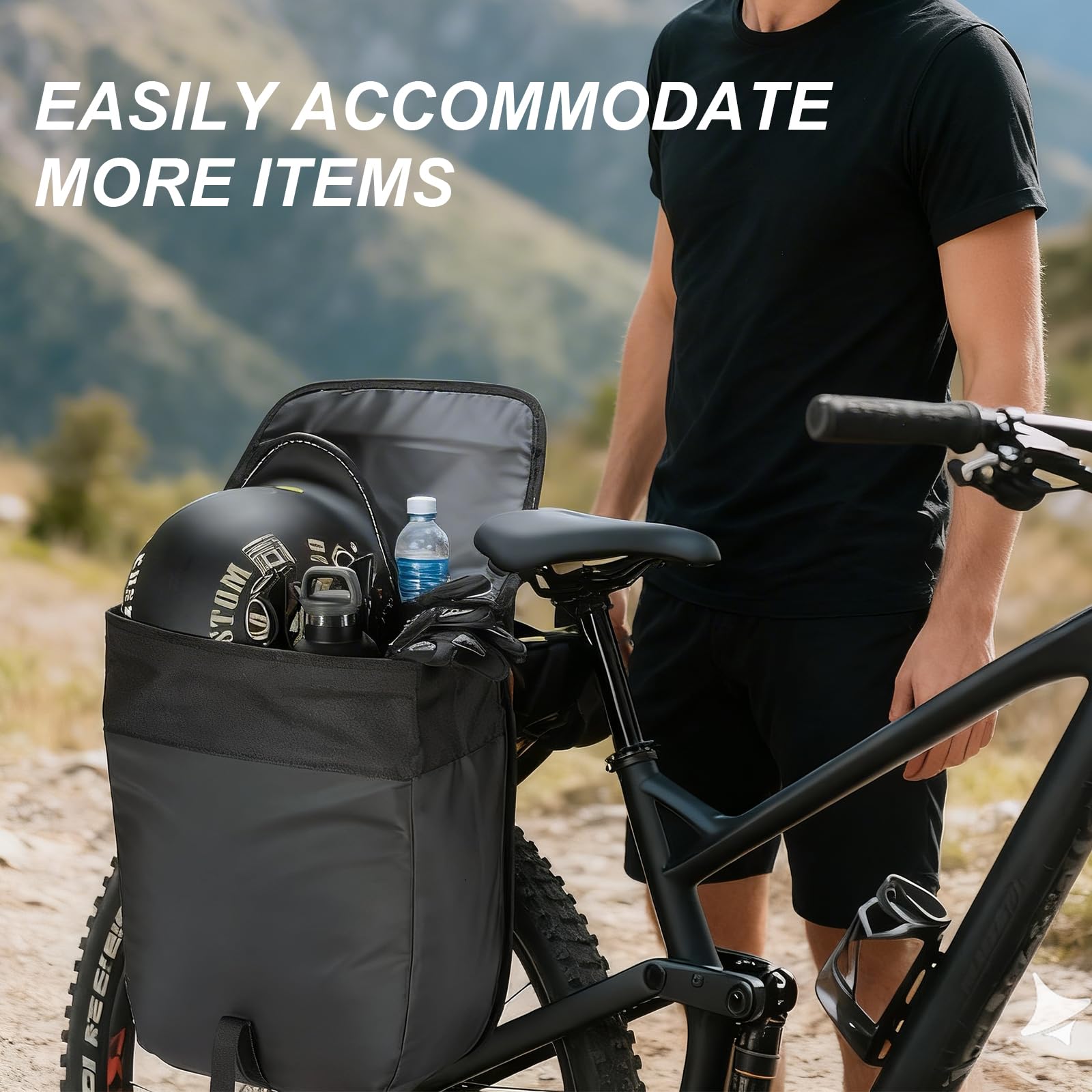 Fahrradtaschen für Gepäckträger 20L mit Tragegriff, 𝟔𝟎𝟎𝐃 Oxford-Gewebe 100% Wasserdicht Gepäckträgertasche, Fahrradtasche Gepäckträger Hinten für Fahrradpendler, Touren, Schwarz