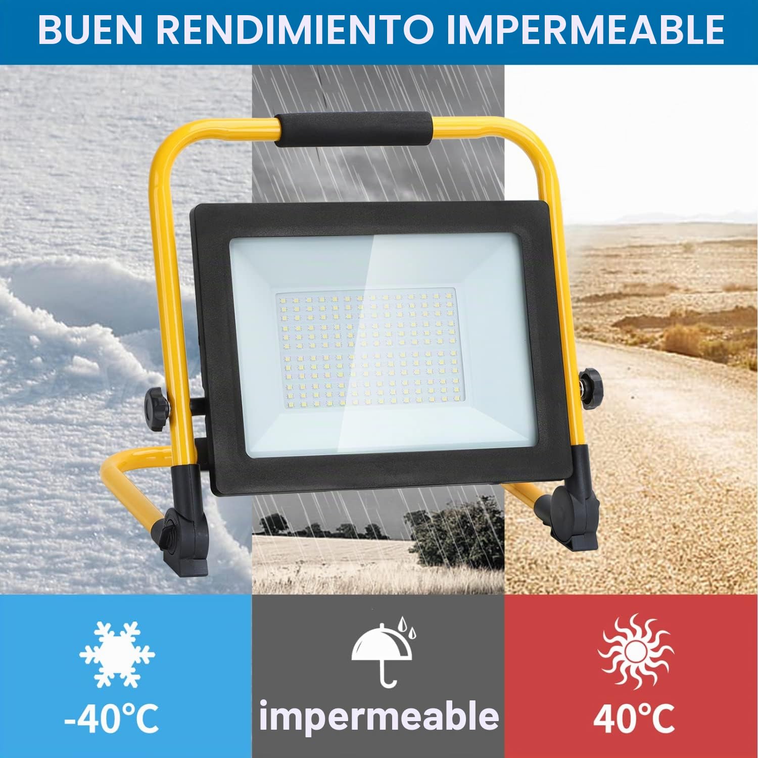 Aigostar Foco de Trabajo LED 100W,8800LM,Foco LED Portátil con Giratorio 360º,Impermeable,Soporte plegable,para Uso en Interiores y Exteriores,para Obra, Taller, Garaje,6500K Luz Blanca,2 piezas