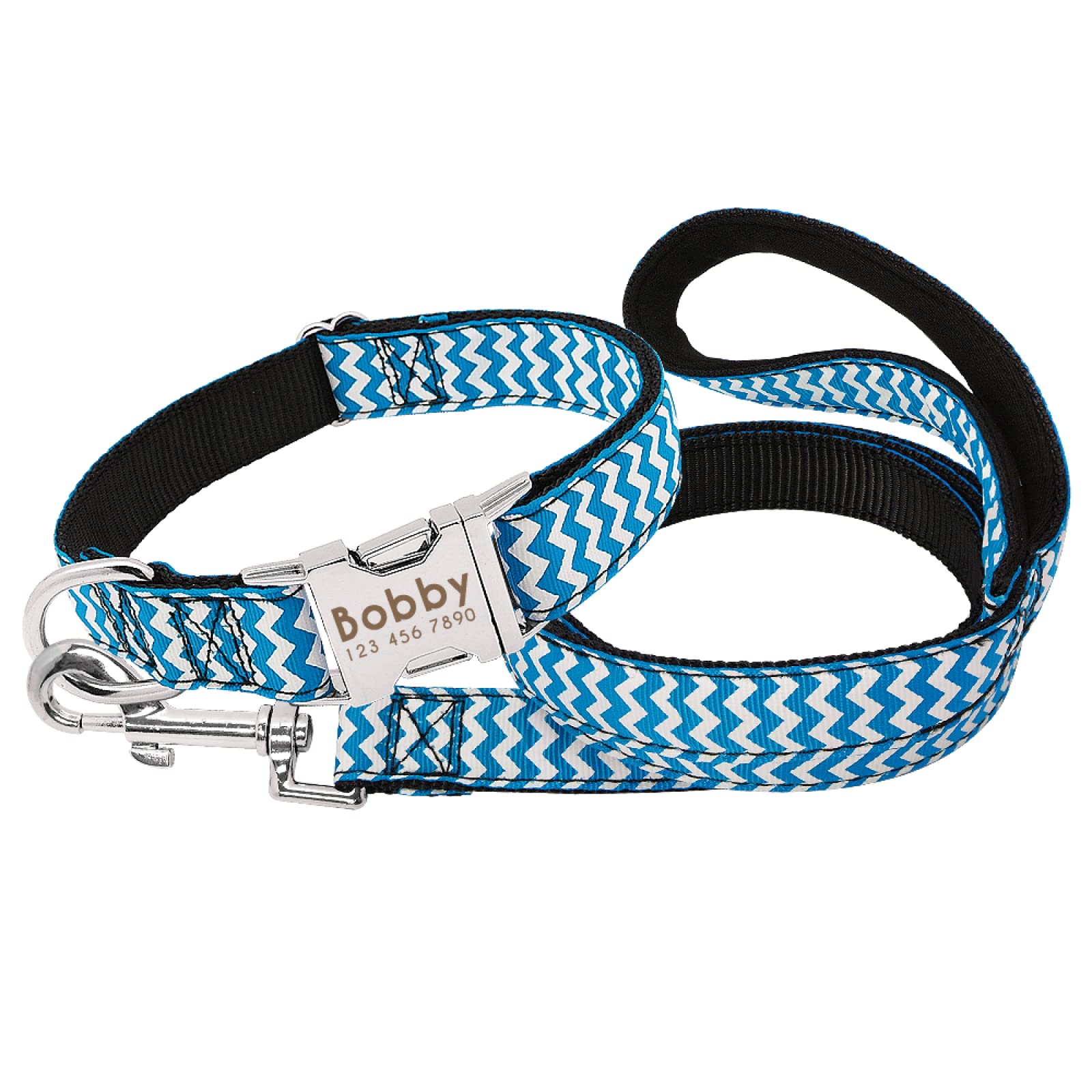 Collare Per Cani In Nylon Personalizzato Targhetta Stampata Personalizzata Collare Con Guinzaglio Collare Con Targhetta Per Animali Domestici Inciso Regolabile Per Cani Di Taglia Media,Blue,l