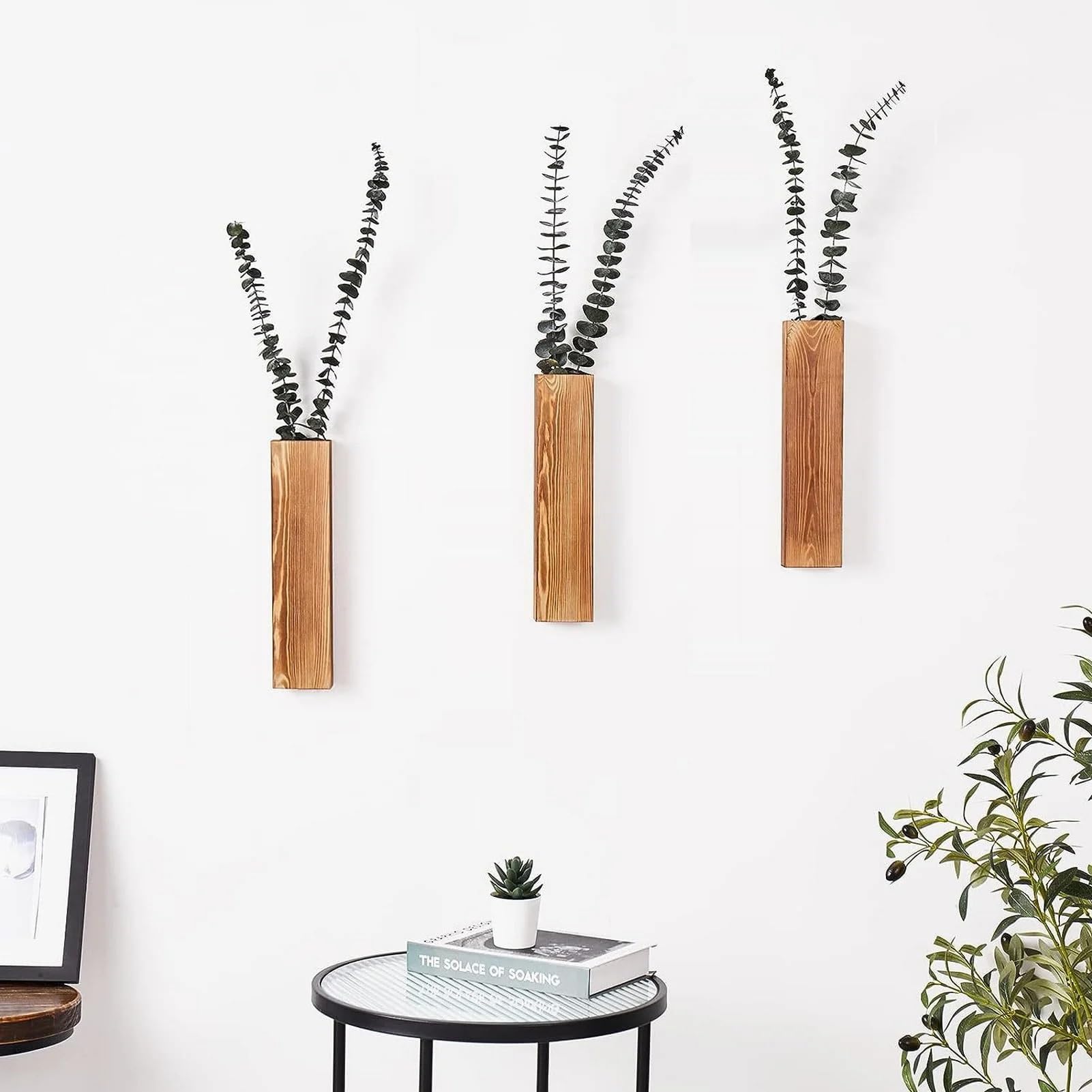 Wandvase Pflanzgefäß mit Taschenvase aus Holz for die Wand