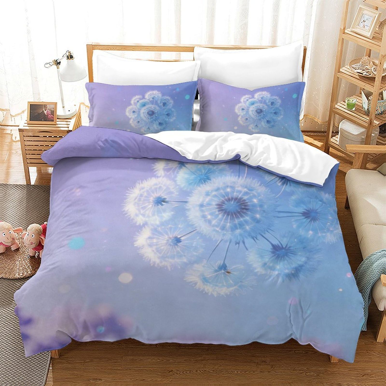 Housse de couette pissenlit bleu parure de lit adulte pour chambre