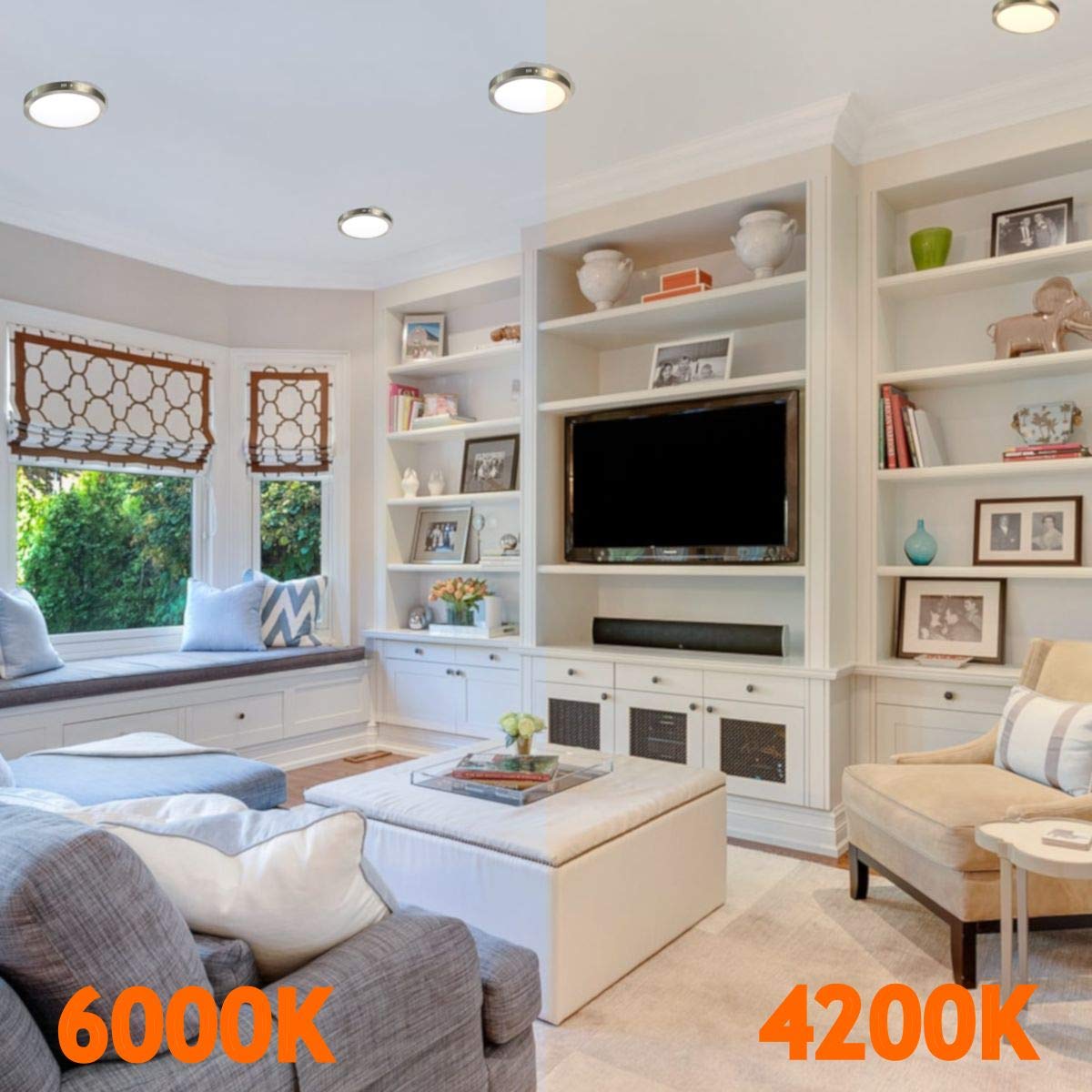 JANDEI - komplet 2 x lamp sufitowych LED 18W, 1920 lumenów 6000K światło białe, pierścień aluminiowy, brzegi stalowe [Klasa efektywności energetycznej A+]