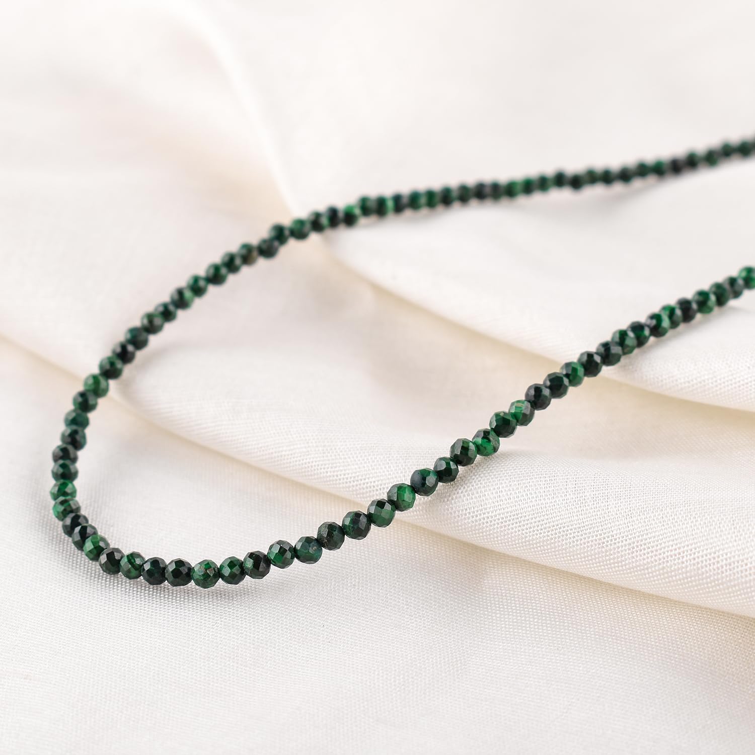 Natural Malachite Gemstones Choker Necklace, Faceted-Rounds Beads, Chakra Healing Crystals, Silver Plated Chain, Women Jewelry, Valentine Gifts for Her, Size 18inch 18 inch - Image 4
