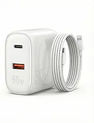 Carregador 50W + Cabo Compatível i.Phone, i.Phone X Xr 8 11 12 13 14 Plus Pro Max i.Pad, Carregamento Ultra Rapido, Fonte USB-C, Carga Rápida, Produto Homologado Anatel