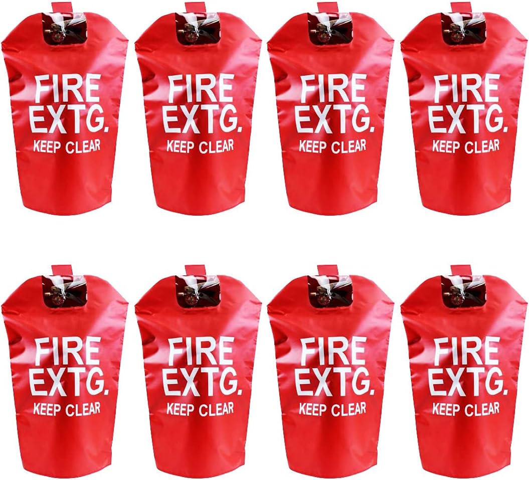 FIRE Extinguisher Covers (with Window) for 10Lb to 15Lb Fire Extinguishers, Medium - 27" x 16", White on Red (10 Pack)