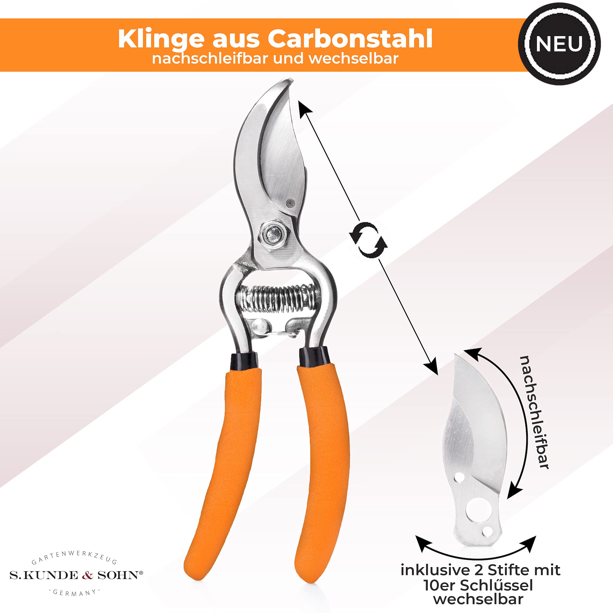S. Kunde & Sohn Germany – die leichteste geschmiedete Gartenschere 2ER-Set 2X SKS6 – ergonomisches Design – Bypass – Rosen-Rebschere – ∅20mm – kompl. beschichtet, rostfrei
