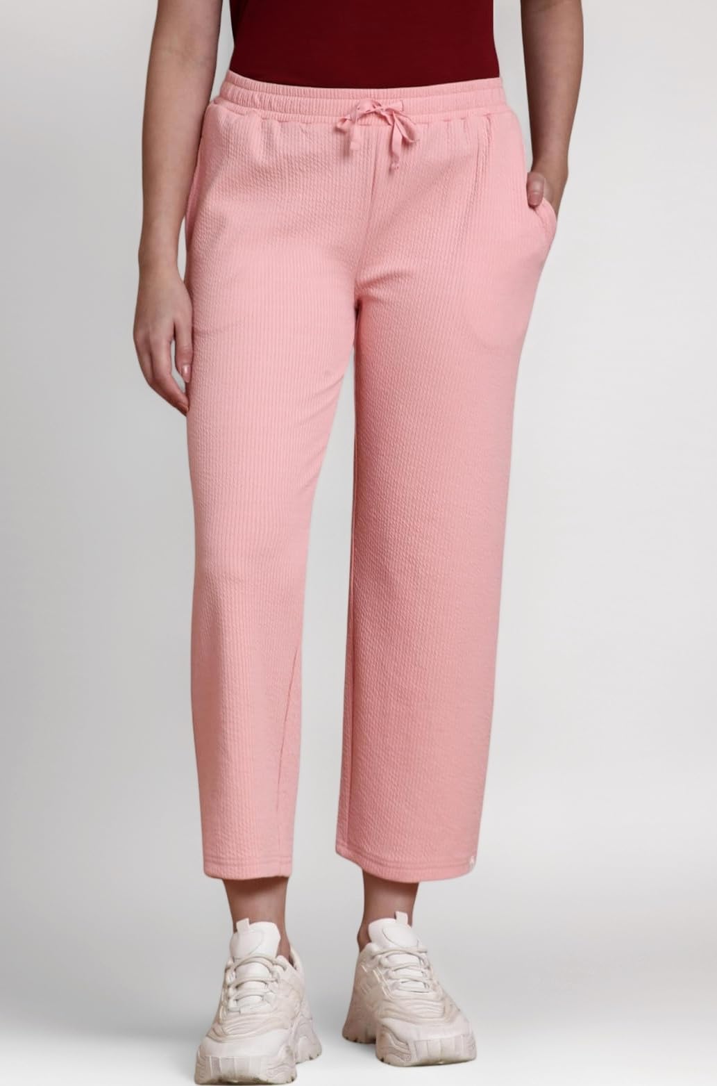 Textured Lycra Trousers for Women | Soft Stretchable Regular Fit Pants with Pockets | Everyday Casual to Office Wear