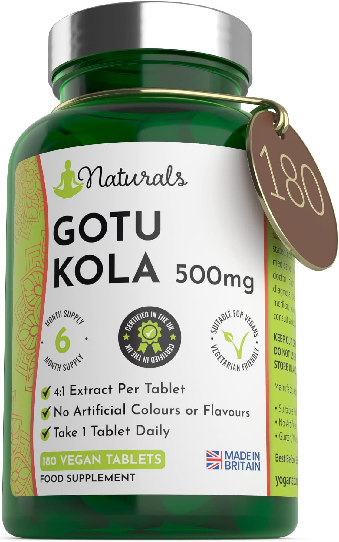 – 180 Gotu Kola Vegan Tablets for Adults - (6 Months Supply) 500mg Herbal Centella Asiatica for Stress & Anxiety - UK Manufactured