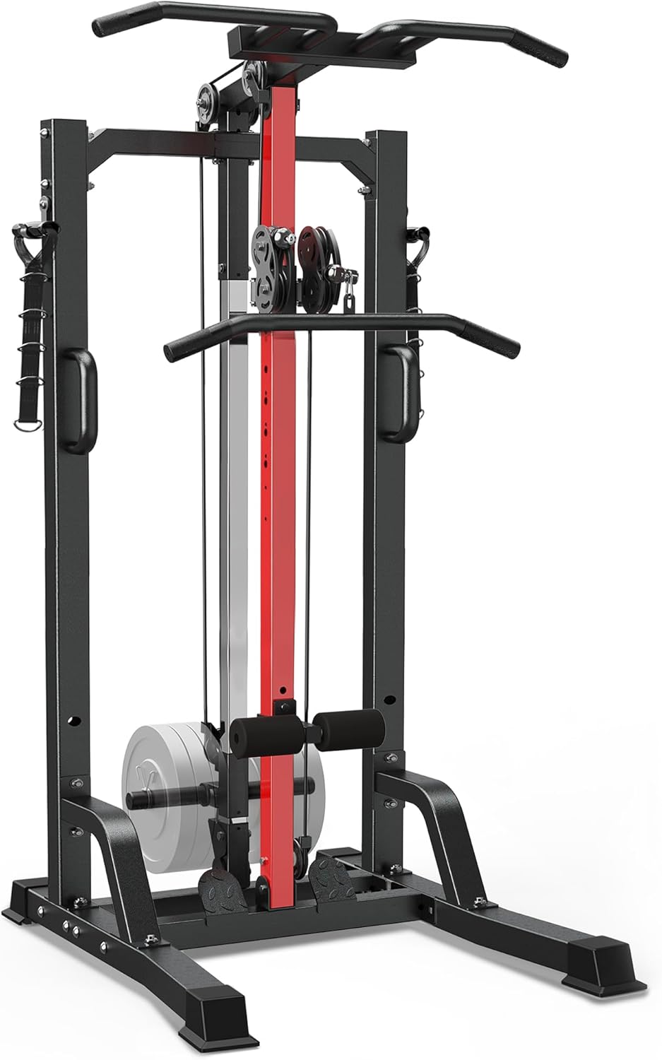 Pull Up Bar Power Tower Dip Station,Cable Machine-Integrated 450LBS Multi-Function Adjustable Height Fitness Strength Training Equipment for Home Gym Strength Training Equipment