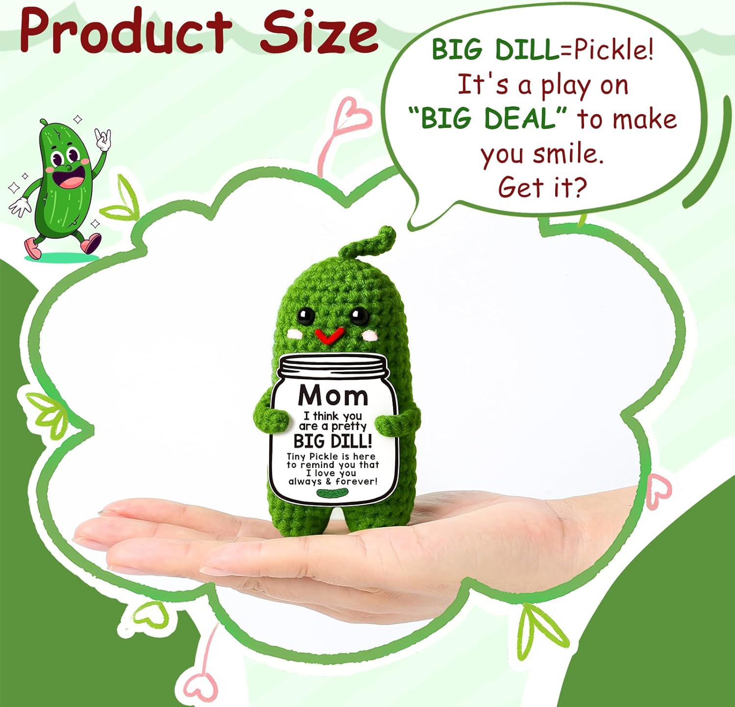 MAMAGIFTREE Valentines Mom Gifts from Daughter or Son, Birthday Gifts for Mom,Crochet Pickle Plush “Big Dill” Gift for Mother in Law or Stepmom Funny I Love You Mama, Small Cute Room Decor - Image 5