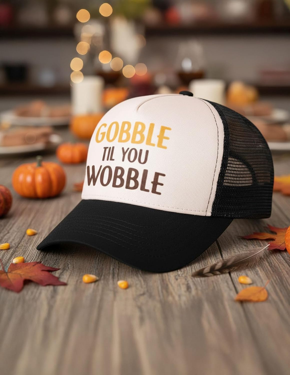 Tstars Gobble Til You Wobble Turkey Hat - Funny Thanksgiving Cap for Men & Women, Adjustable Mesh Baseball Style - Image 5