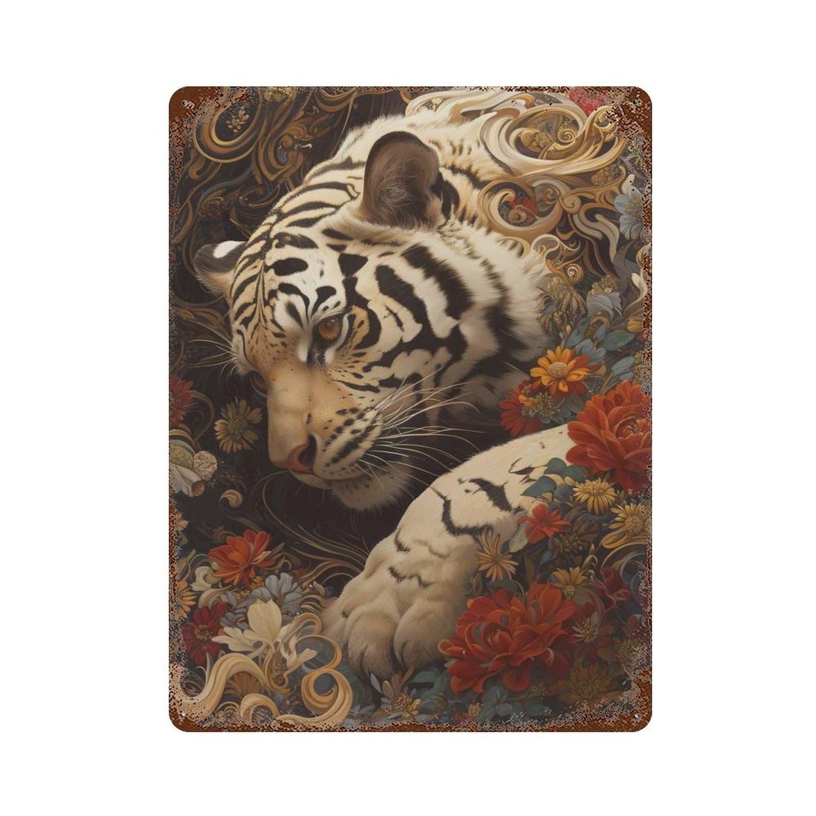 Rust Effect Tiger Opulence Rusty Metal Tin Sign 15.7"x11.8", Old School Wall Decor for Pub, Kitchen And Man Cave Decor